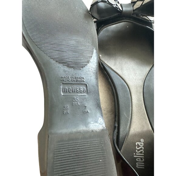 MELISSA Black Silver Bow D’Orsay Flats Size US 7 - Picture 8 of 8